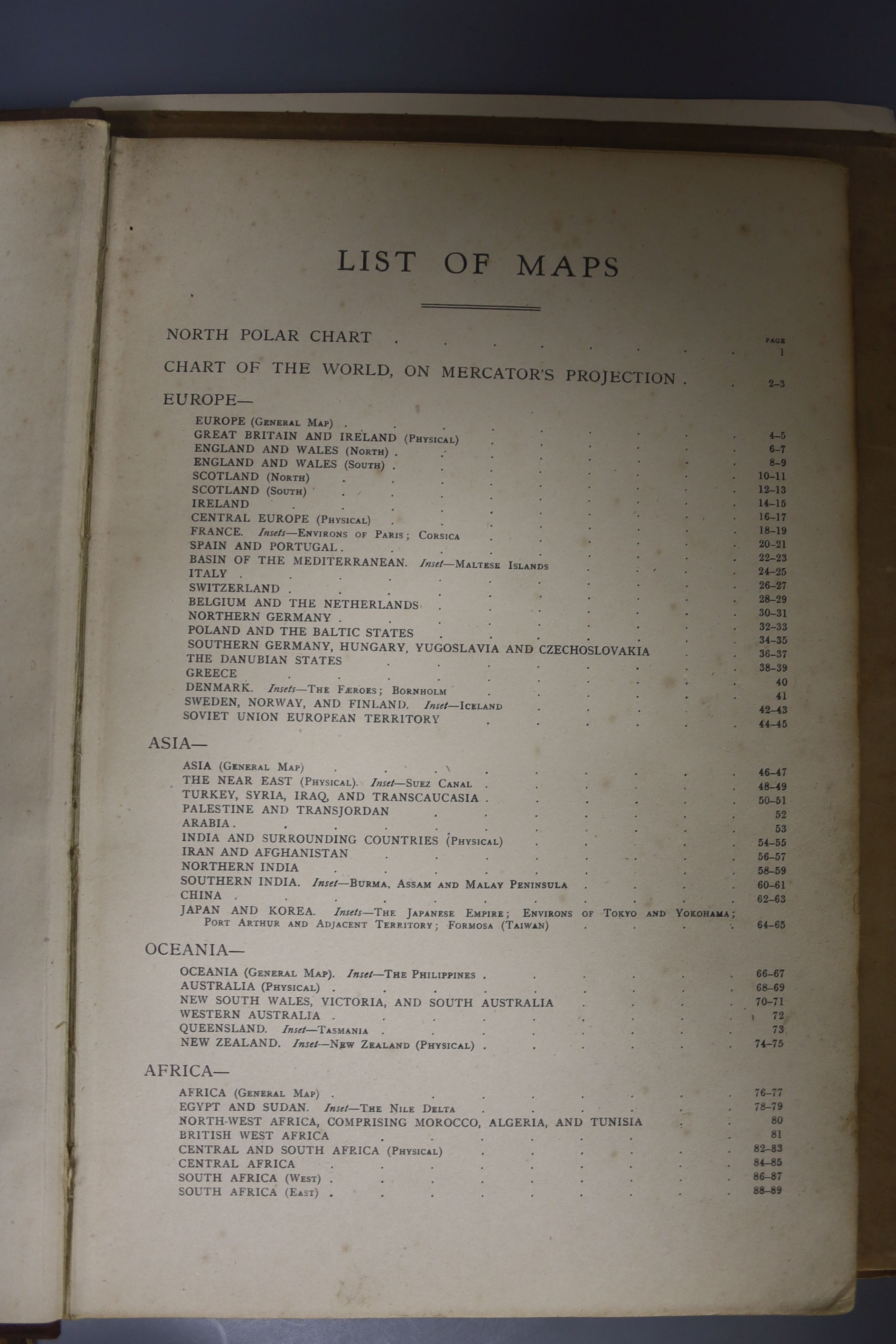 W and A.K. Johnston (Printers) - The Handy Royal Atlas, folio, cloth, coloured maps throughout, Edinburgh 1943; Wheatley, Dennis - The